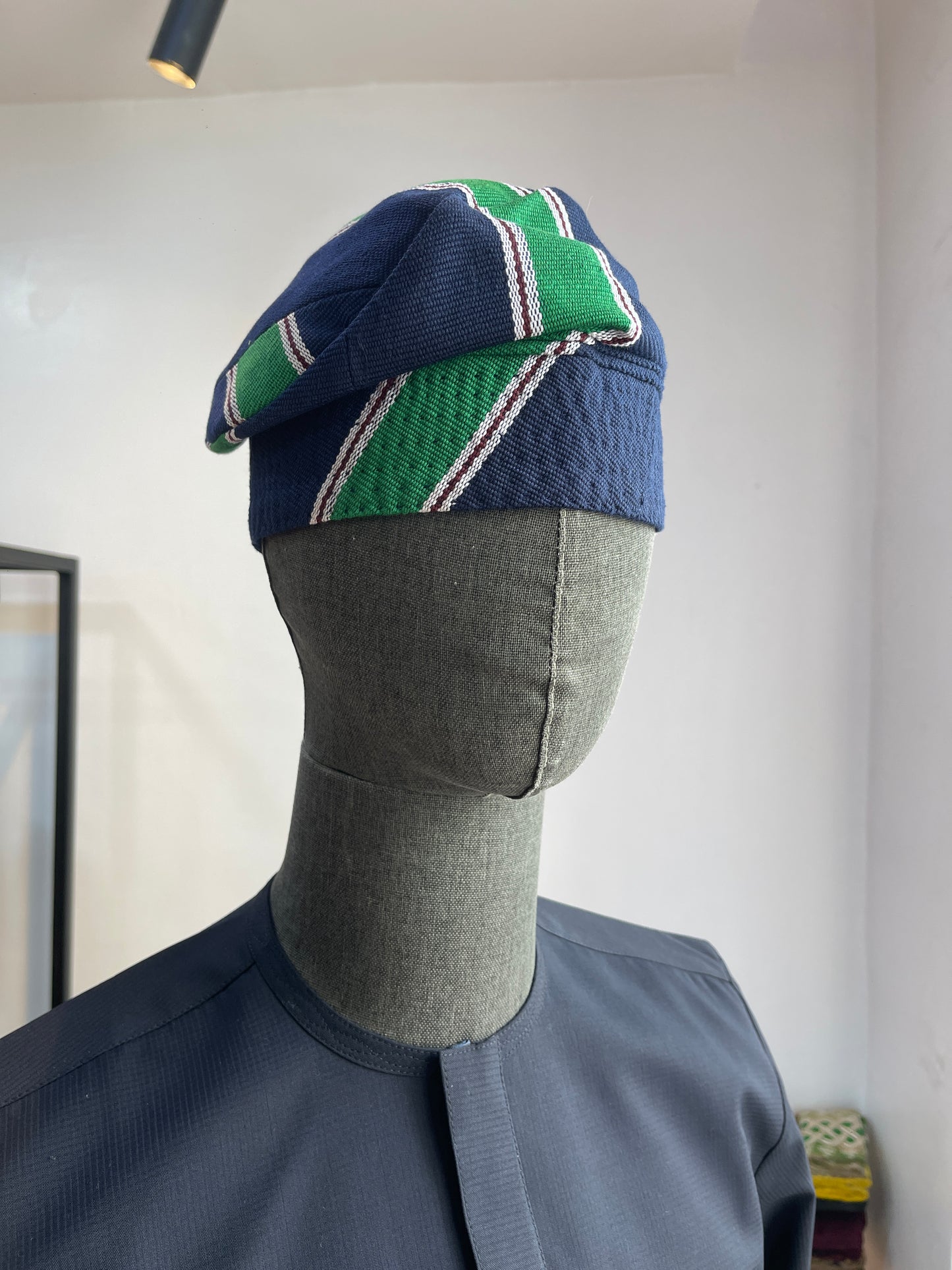 Stripes Nigerian traditional Aso Oke cap