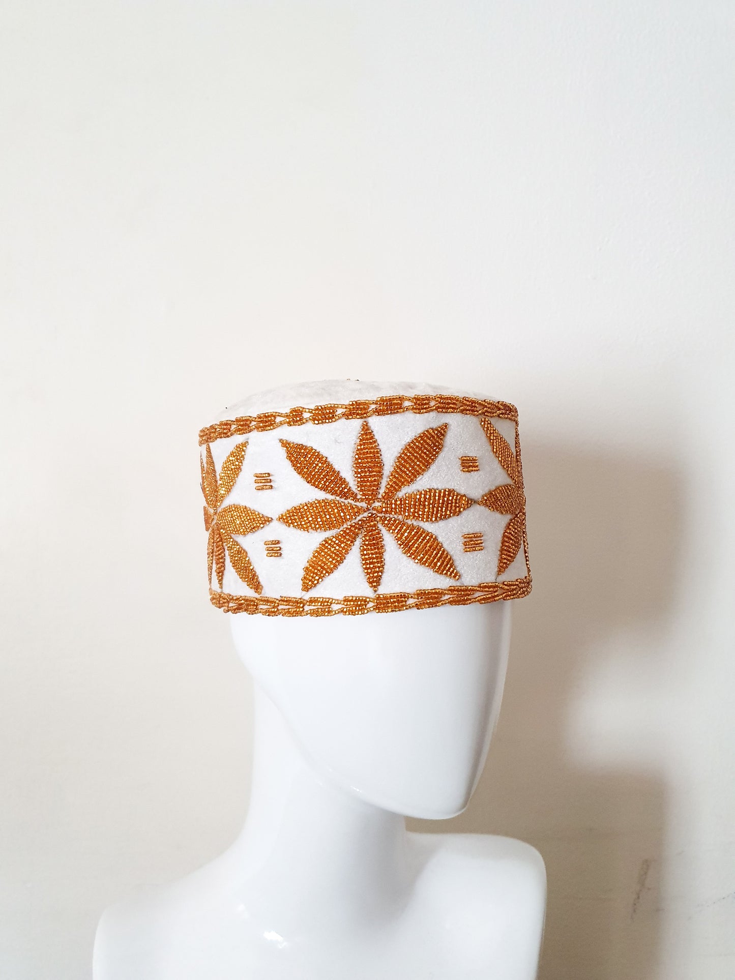 White and Gold royal beaded african wedding cap