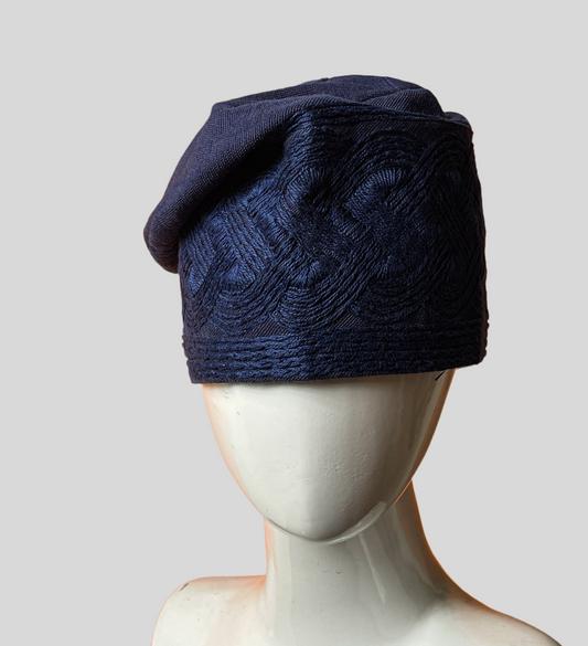 Dark blue Monotone Yoruba Aso-Ofi embroidery Cap