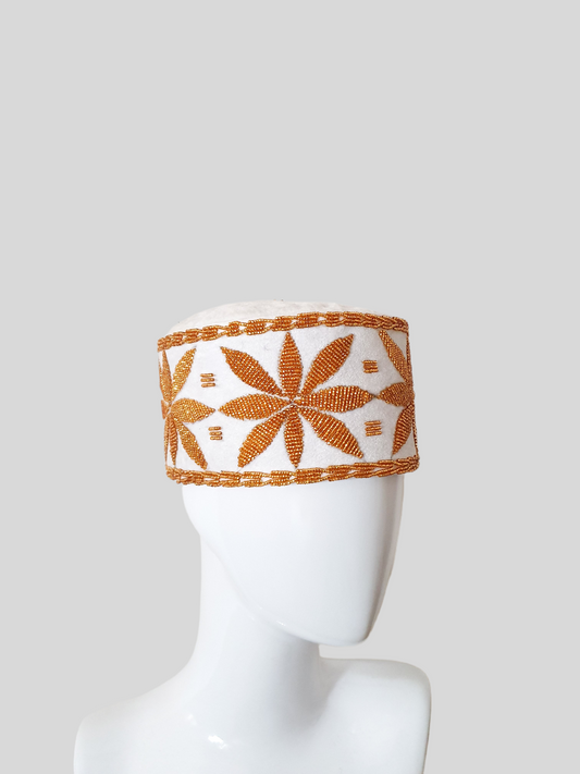 White and Gold royal beaded african wedding cap