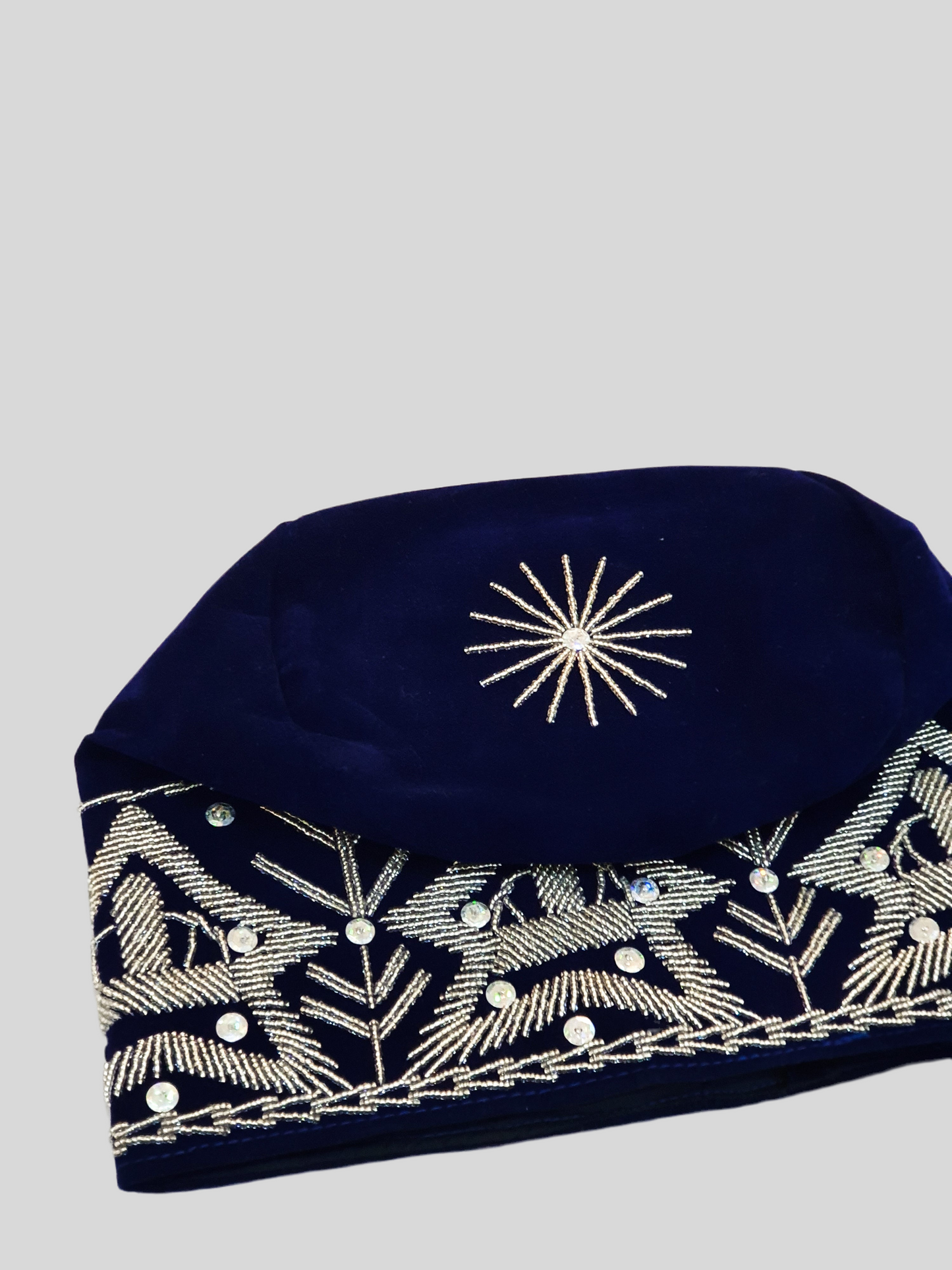 Navy Blue beaded african hat