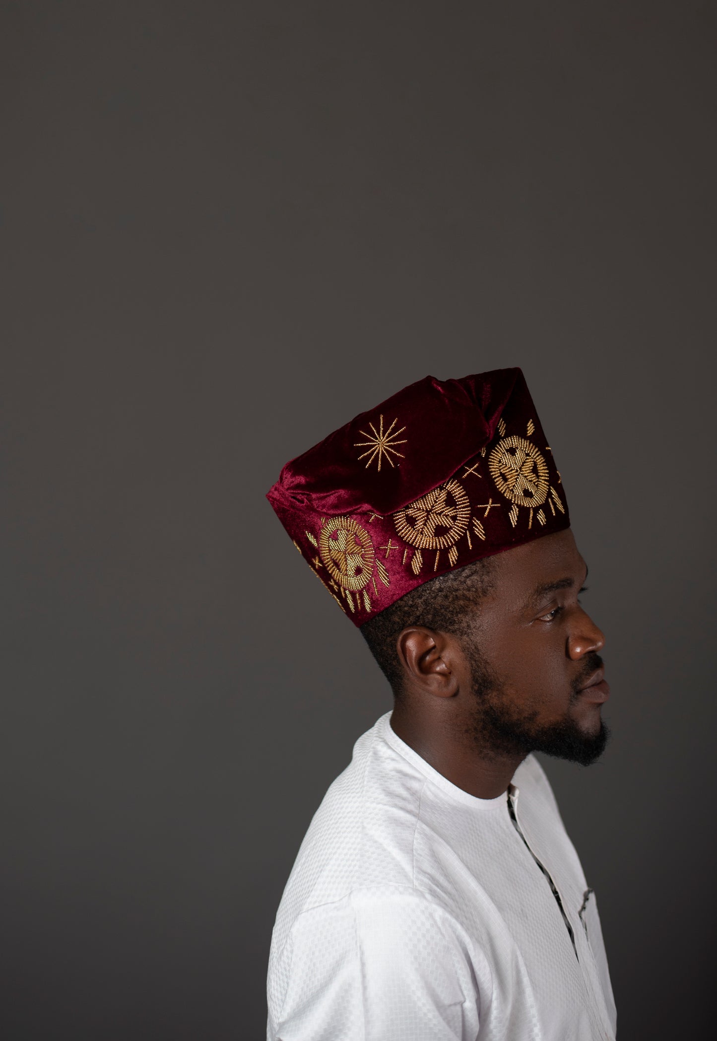 Maroon and gold  Royal beaded African hat