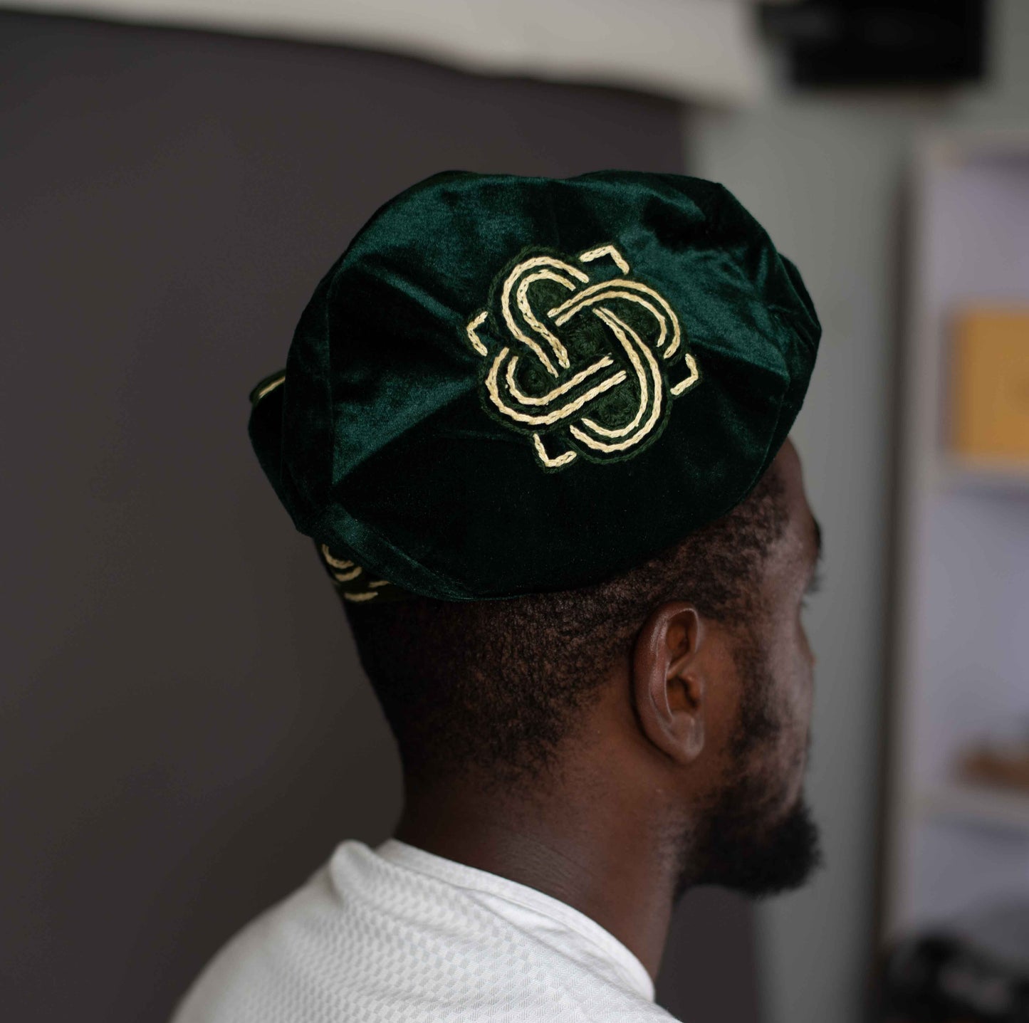 Two-tone handwoven Green Velvet Ijebu Mens cap